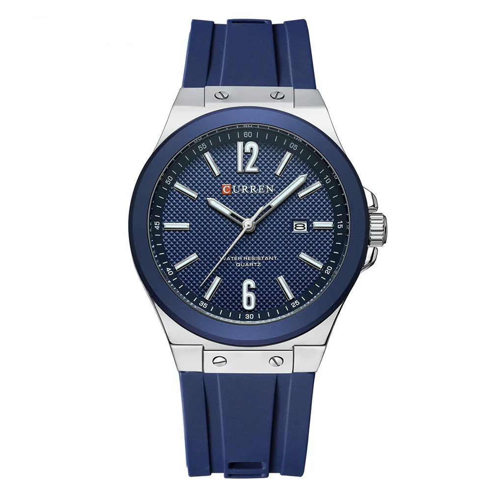 Curren 8467 relógio esportivo masculino de quartzo, pulseira de silicone, calendário à prova d'água, relógios de moda para homens, relógio de pulso casual luminoso masculino