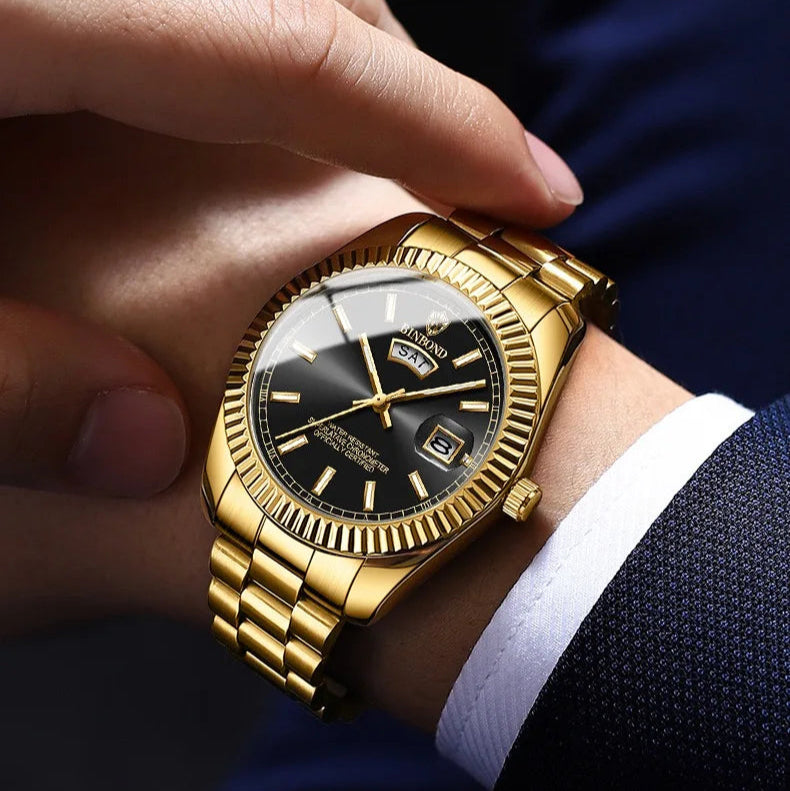 2025 novo relógio de luxo para homem à prova dwaterproof água luminosa data semana aço inoxidável relógio masculino casual quartzo relógios masculino + caixa