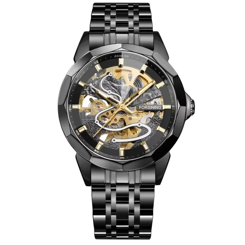 Forsining 468a relógios mecânicos automáticos para homem marca elegante luminosa simples pulseira de aço relógio de negócios reloj hombre