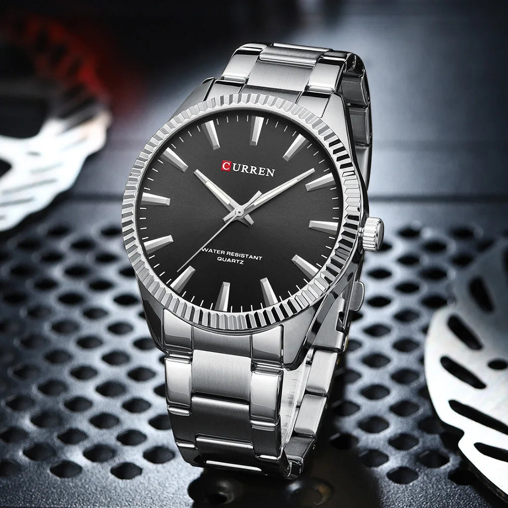 CURREN-Relógio Quartz Masculino, Elegante, Negócios, Luminosa, Aço Inoxidável, Strap, Masculino, Impermeável, Casual, Relógio de pulso, Clássico, 8425