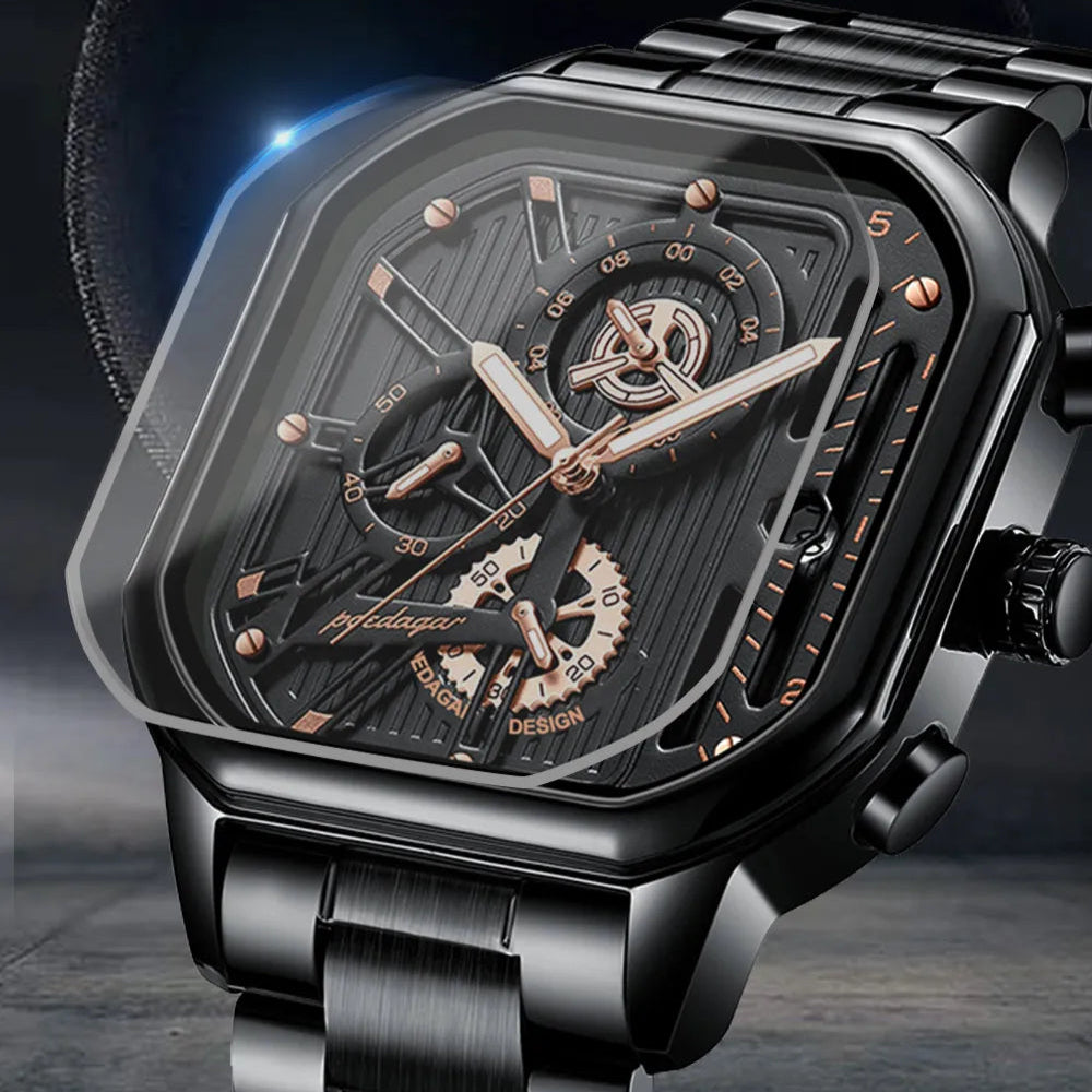 Poedagar homem relógio de pulso moda luminosa à prova dwaterproof água cronógrafo data relógio masculino quadrado aço inoxidável quartzo relógios masculinos reloj