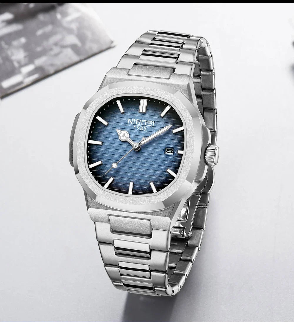 Nibosi relógios masculinos de luxo à prova dwaterproof água luminosa data relógios esportes quadrado relógio masculino casual relógio de pulso quartzo masculino