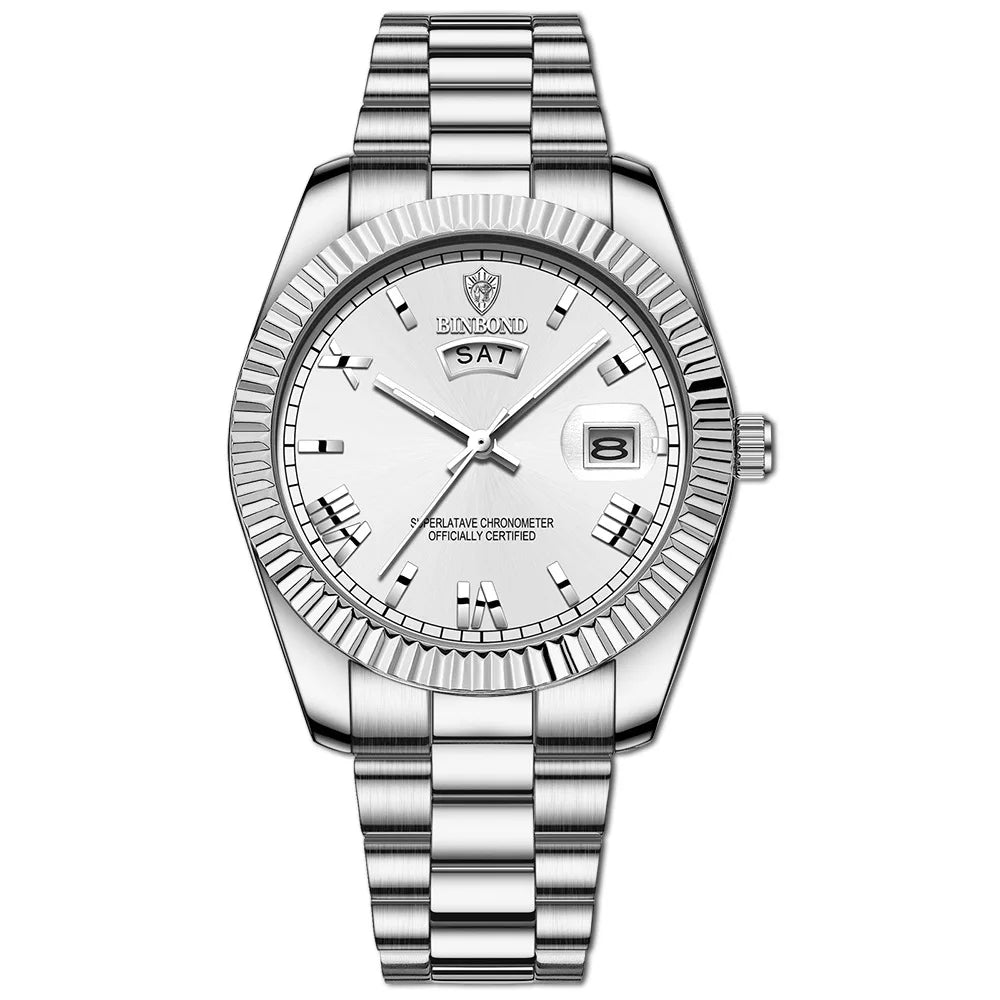 2025 novo relógio de luxo para homem à prova dwaterproof água luminosa data semana aço inoxidável relógio masculino casual quartzo relógios masculino + caixa
