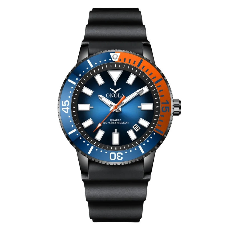Onola 3850 cor clássica relógio de quartzo masculino genuíno à prova dwaterproof água calendário luminoso pulseira de borracha casual diário relógio masculino presentes