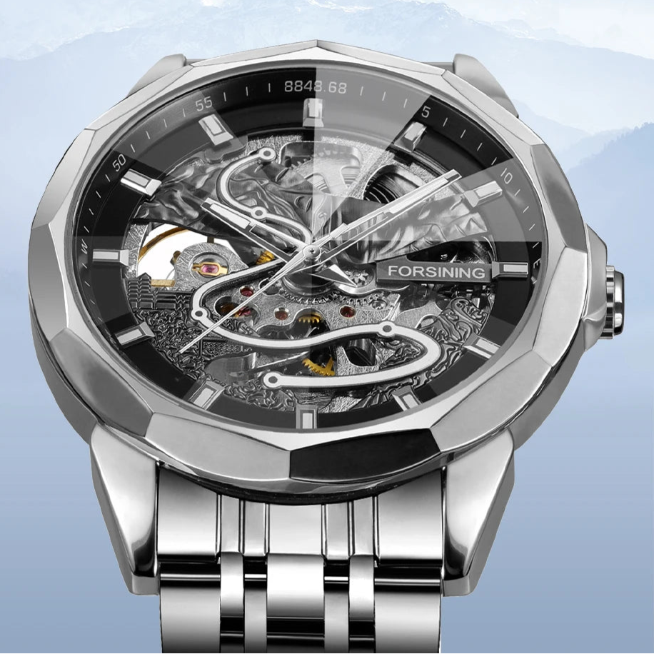 Forsining 468a relógios mecânicos automáticos para homem marca elegante luminosa simples pulseira de aço relógio de negócios reloj hombre