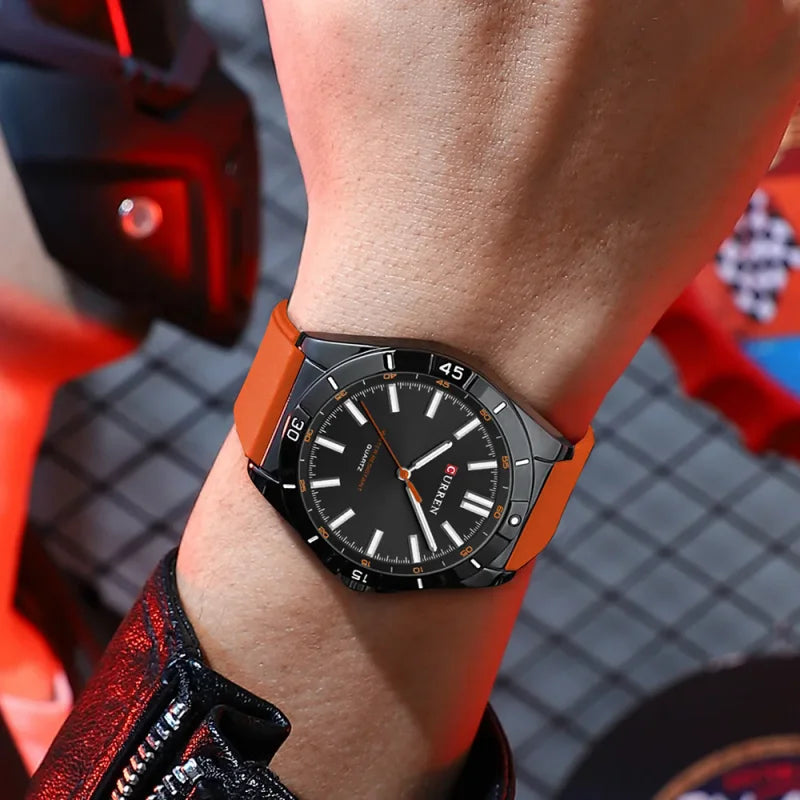 Curren 8449 nova moda masculina relógio de quartzo negócios luminoso relógio masculino à prova dwaterproof água pulseira silicone casual relógio de pulso reloj hombre
