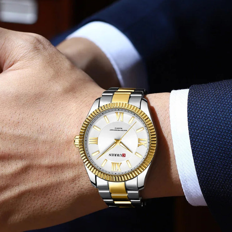 CURREN 8453 Relógios de quartzo masculinos moda elegante simples relógio branco pulseira de aço inoxidável relógio de pulso para presente masculino