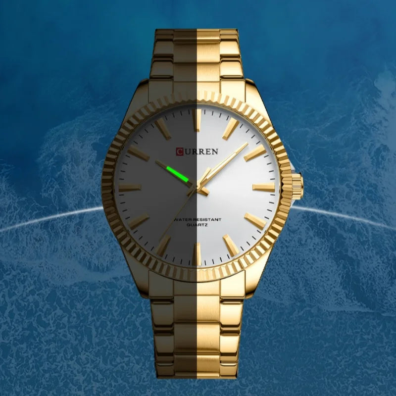 CURREN-Relógio Quartz Masculino, Elegante, Negócios, Luminosa, Aço Inoxidável, Strap, Masculino, Impermeável, Casual, Relógio de pulso, Clássico, 8425