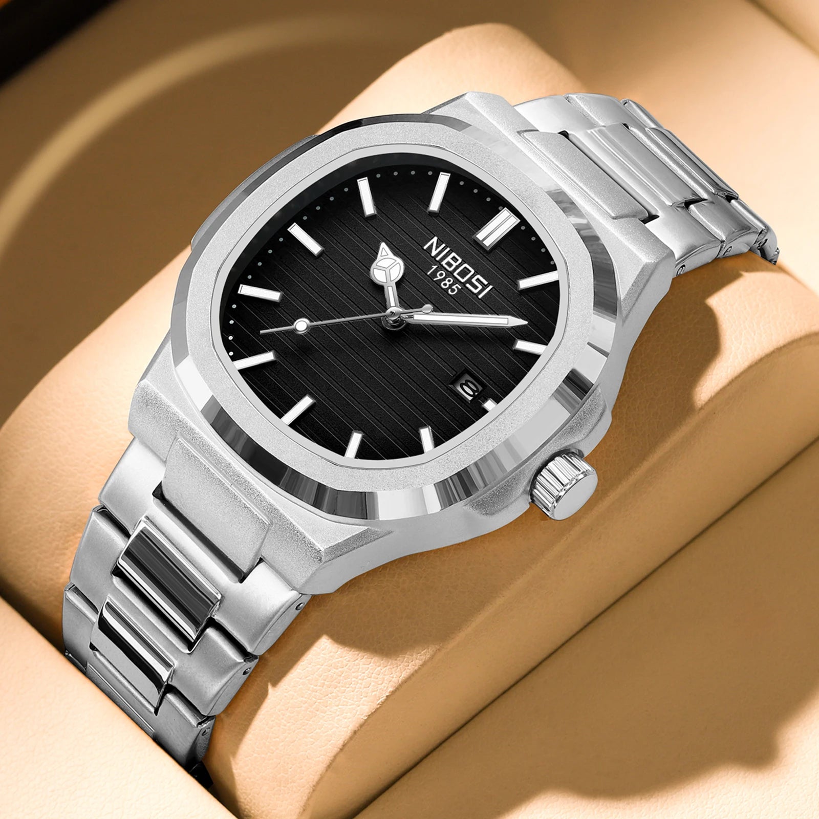 Nibosi relógios masculinos de luxo à prova dwaterproof água luminosa data relógios esportes quadrado relógio masculino casual relógio de pulso quartzo masculino