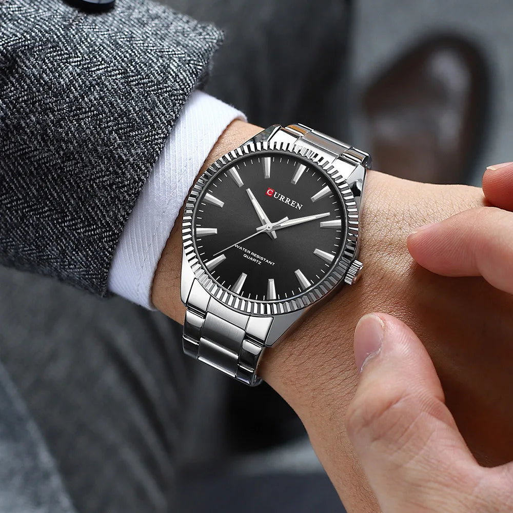 CURREN-Relógio Quartz Masculino, Elegante, Negócios, Luminosa, Aço Inoxidável, Strap, Masculino, Impermeável, Casual, Relógio de pulso, Clássico, 8425