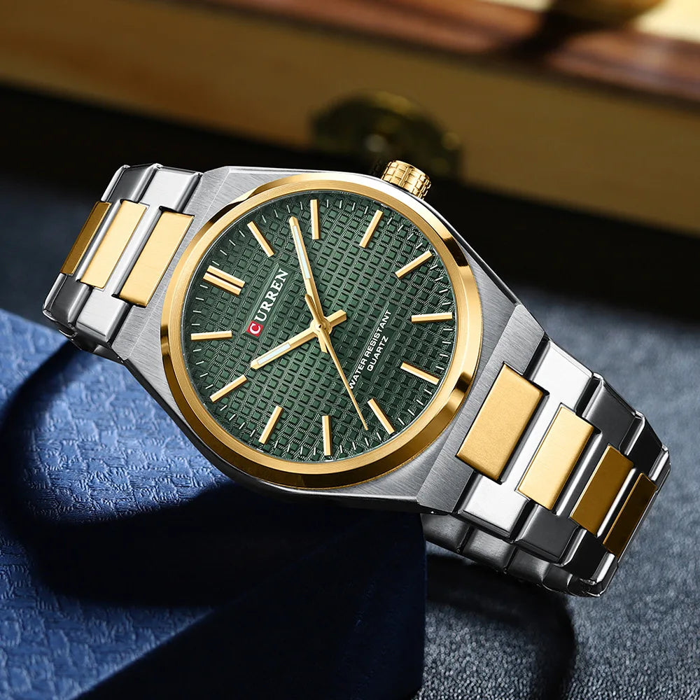 CURREN 8439 Casal Relógio de Quartzo Prateado Ouro Lazer Simples Negócios Pulseira de Aço Inoxidável Relógio de Pulso para Homens