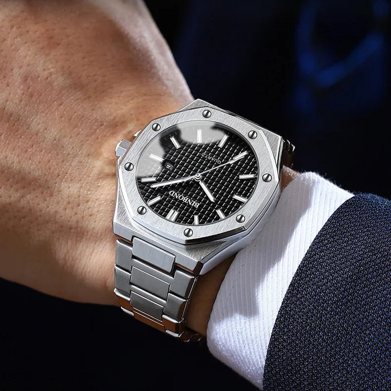 Relógio masculino negócios high-end octogonal com parafusos à prova dwaterproof água masculino moda relógio de quartzo presente
