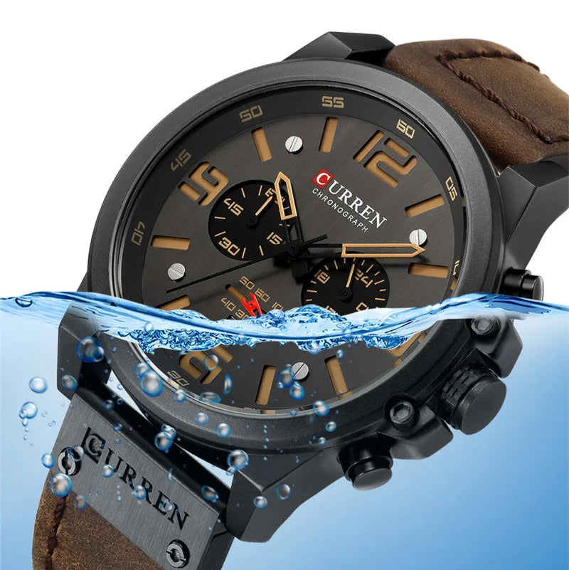 Curren 8314 relógio de quartzo masculino da moda, calendário esportivo exclusivo, pulseira de couro luminosa à prova d'água, relógio casual masculino, presente de aniversário