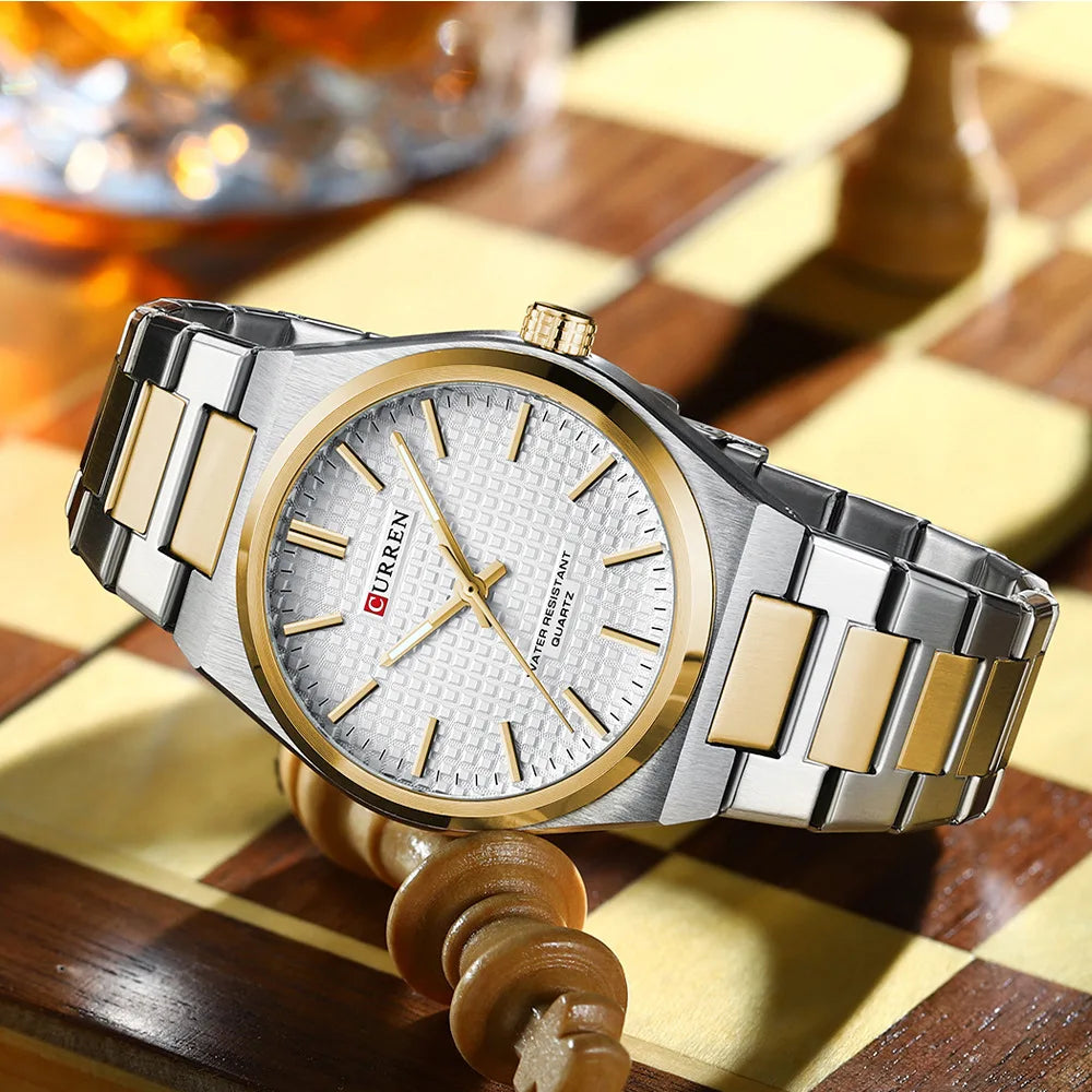 Curren 8439 clássico masculino relógio de quartzo elegante design simples à prova dwaterproof água pulseira aço inoxidável casal lazer negócios relógio pulso