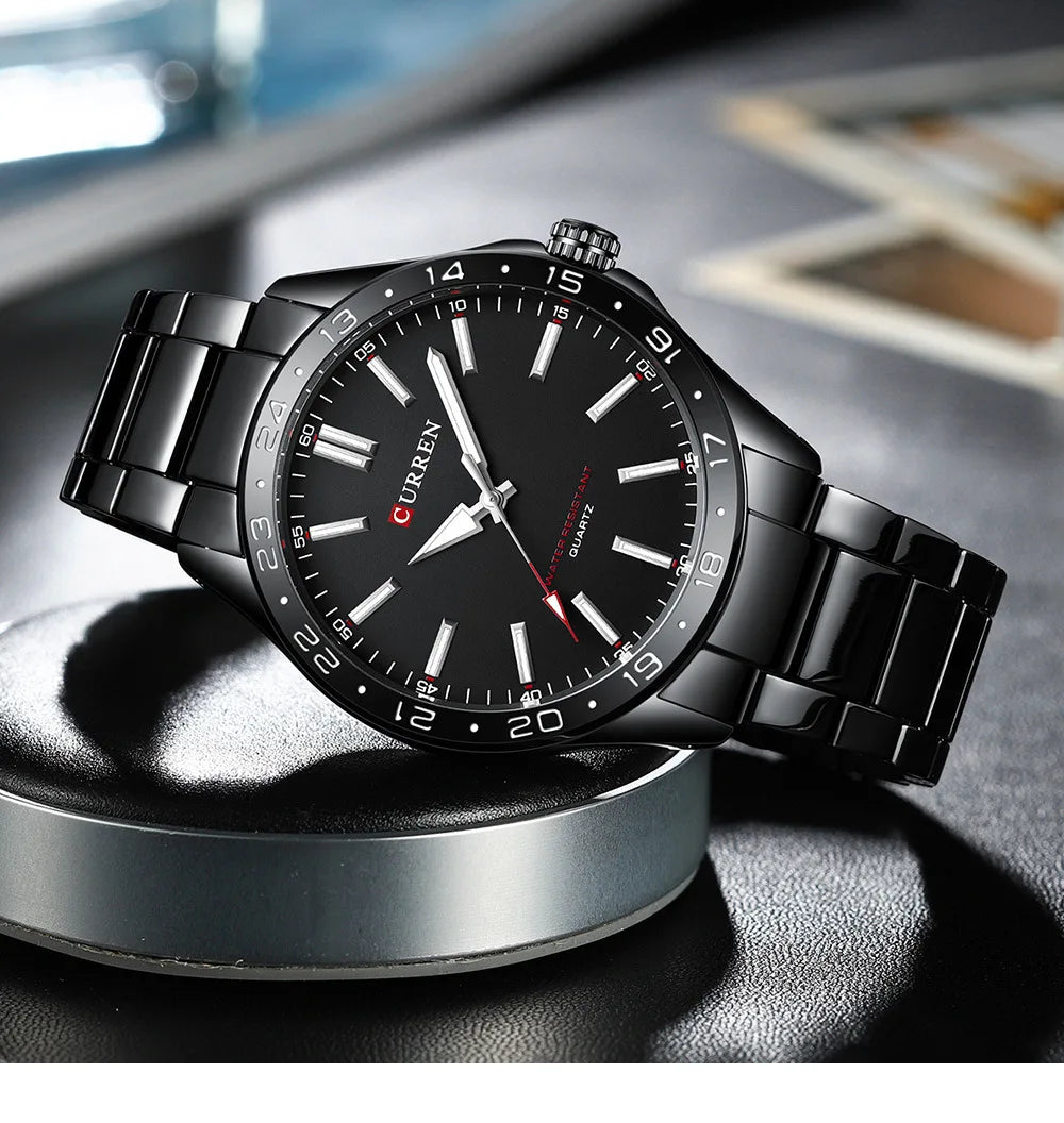 Curren 8452 relógio de quartzo masculino simples moda lazer relógio de negócios preto prateado pulseira de aço inoxidável relógio de pulso para masculino