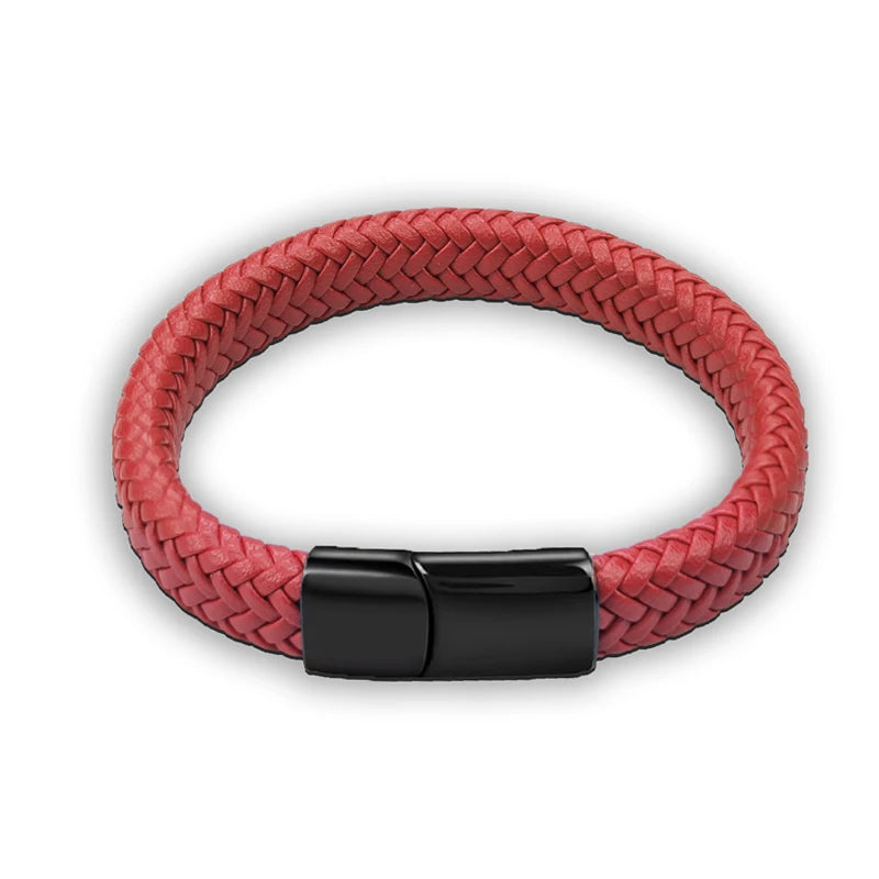 Fashion Simple White Leather Braid Bracelet Stainless Steel Buckle Clasps for Men Handmade Bangle Wholesale Charm Jewelry Gift