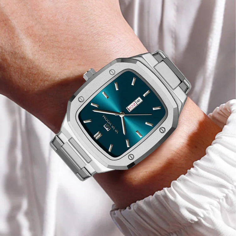 Relógio masculino high end negócios à prova dwaterproof água criativo duplo calendário tira de aço alta qualidade moda masculina relógios quartzo