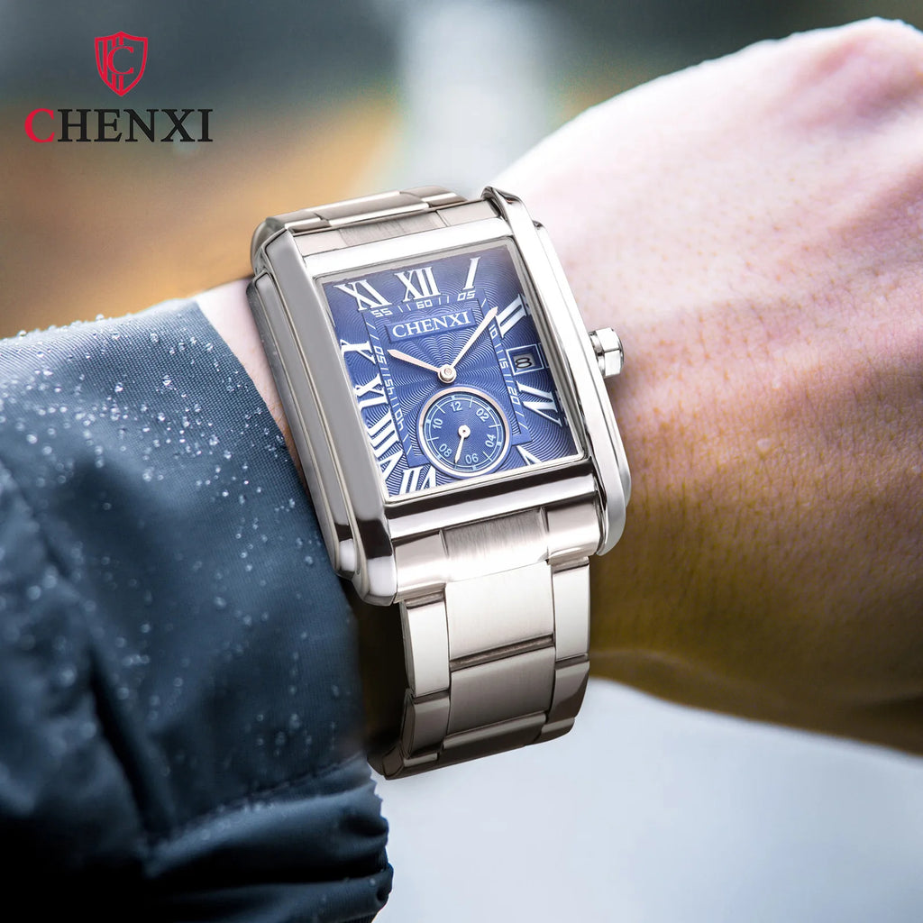 CHENXI 8216 Relógio de quartzo masculino de negócios casual quadrado à prova d'água pulseira de aço inoxidável calendário relógios clássicos da moda para homens