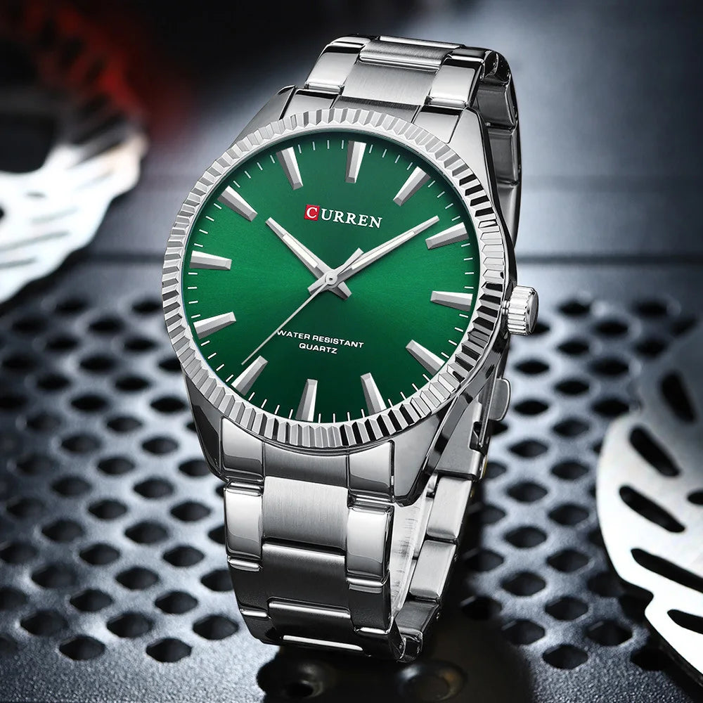 CURREN-Relógio Quartz Masculino, Elegante, Negócios, Luminosa, Aço Inoxidável, Strap, Masculino, Impermeável, Casual, Relógio de pulso, Clássico, 8425