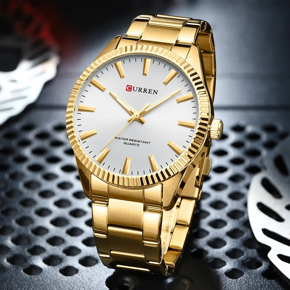 CURREN-Relógio Quartz Masculino, Elegante, Negócios, Luminosa, Aço Inoxidável, Strap, Masculino, Impermeável, Casual, Relógio de pulso, Clássico, 8425