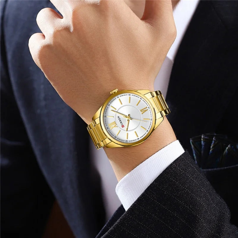 Curren 8423 relógios de quartzo masculino simples pulseira de aço inoxidável à prova dwaterproof água luminosa elegante relógio de negócios esporte casual
