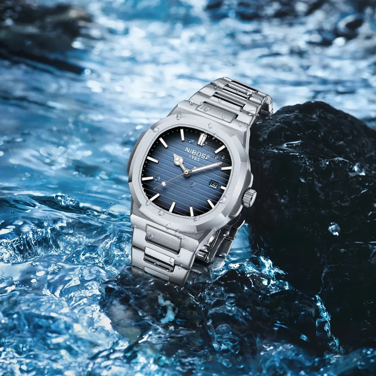 Nibosi relógios masculinos de luxo à prova dwaterproof água luminosa data relógios esportes quadrado relógio masculino casual relógio de pulso quartzo masculino