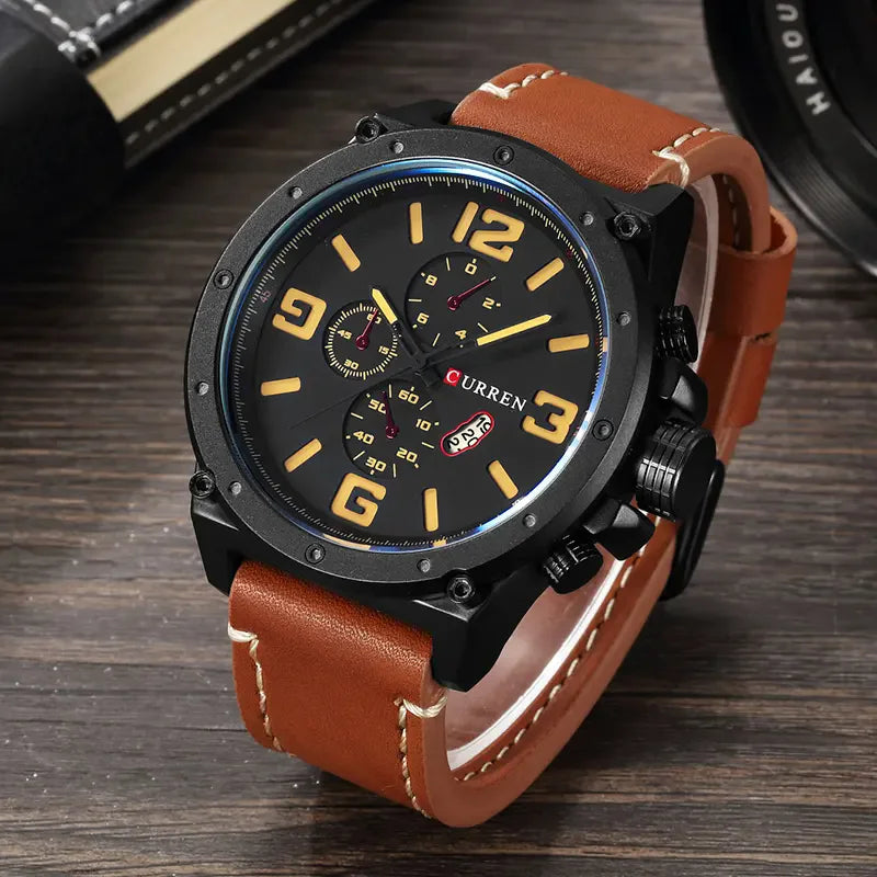 Curren 8230 clássico masculino casual moda relógio de quartzo preto grande mostrador à prova dwaterproof água cinta calendário relógio esportivo reloj hombre