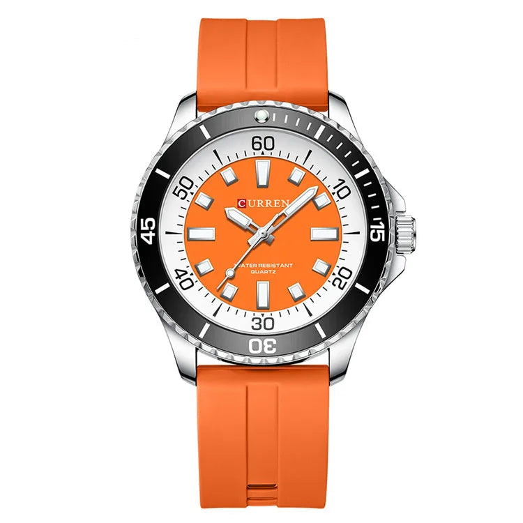Curren 8448 moda masculina relógio de quartzo ao ar livre grande mostrador luminoso à prova dwaterproof água pulseira silicone esporte relógio pulso reloj hombre