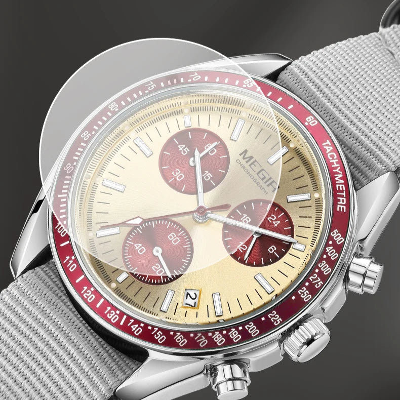 Megir 2247 relógio de quartzo de luxo masculino lona tecelagem cinta cronógrafo calendário vida à prova dwaterproof água lazer moda relógio masculino presente