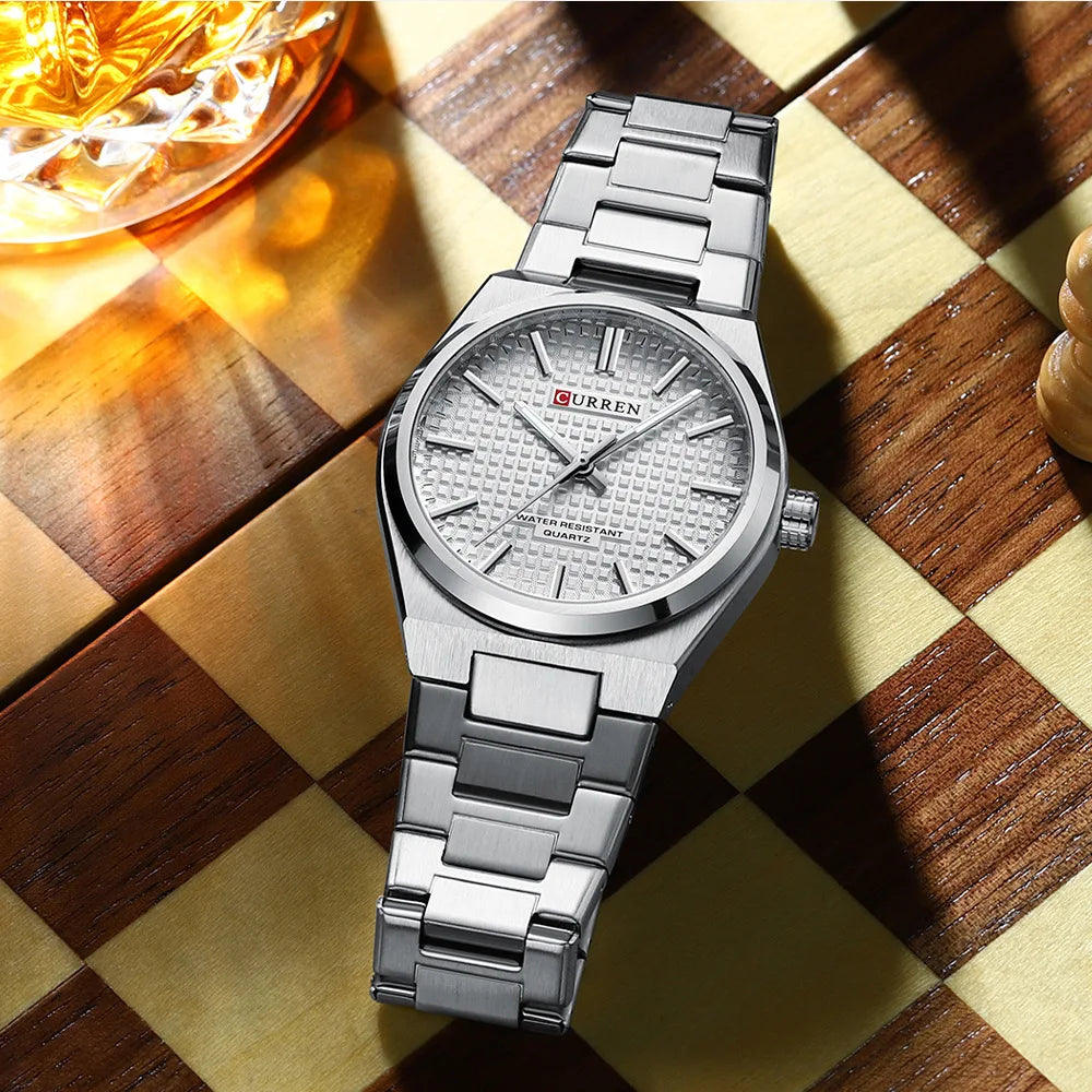 CURREN 8439 Casal Relógio de Quartzo Prateado Ouro Lazer Simples Negócios Pulseira de Aço Inoxidável Relógio de Pulso para Homens