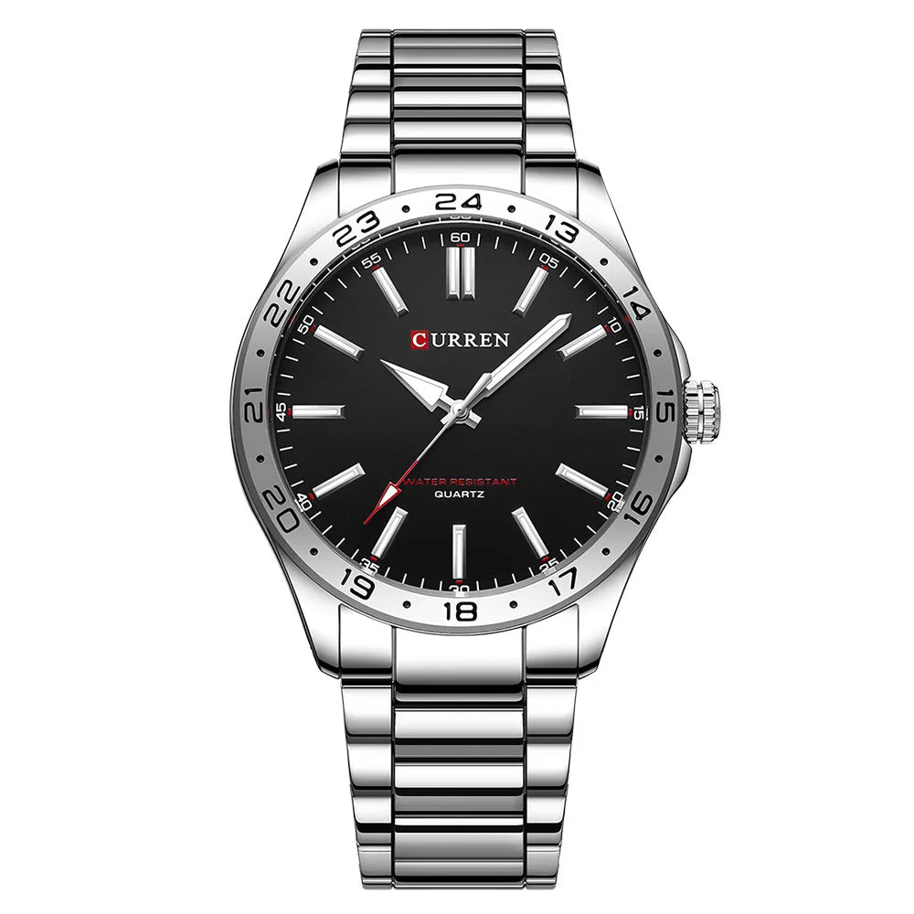 Curren 8452 relógio de quartzo masculino simples moda lazer relógio de negócios preto prateado pulseira de aço inoxidável relógio de pulso para masculino