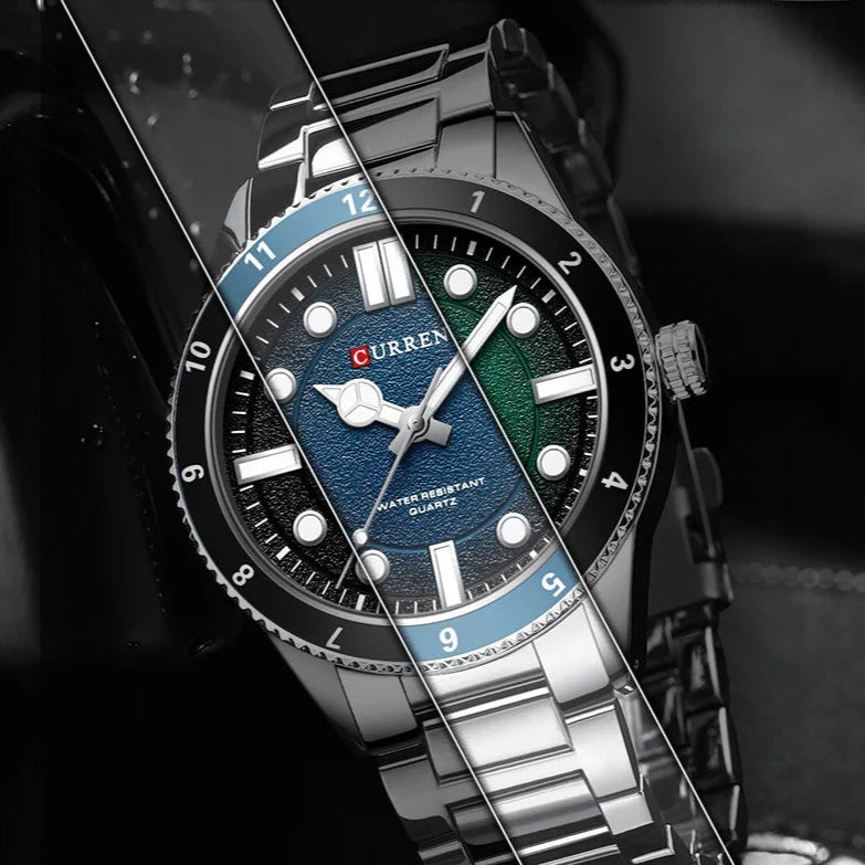 Curren 8450 relógio de quartzo masculino negócios azul verde relógio analógico display pulseira de aço inoxidável relógios de pulso para masculino