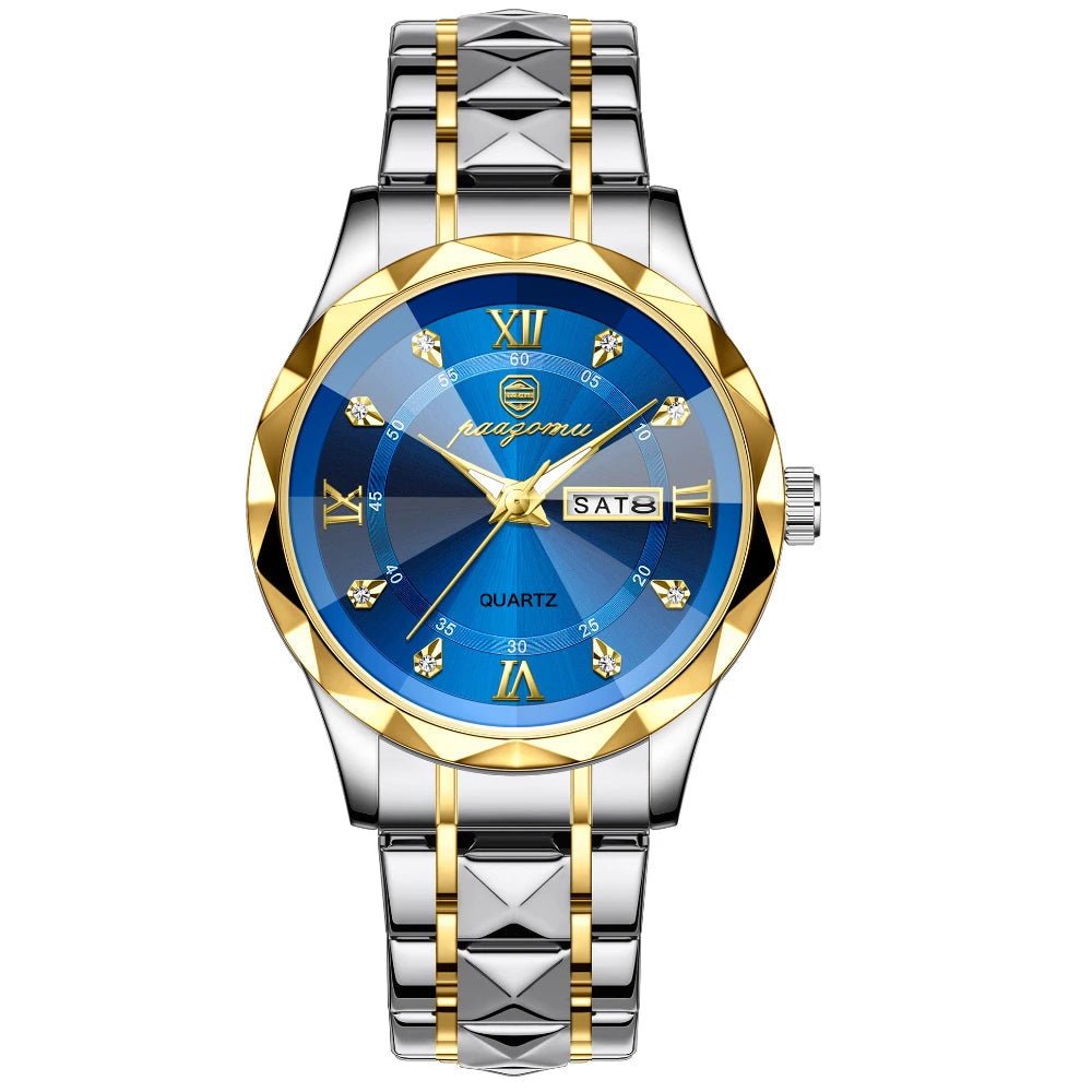 PENGAGAR Top Marca de Luxo Homem Relógio de Pulso À Prova D 'Água Luminosa Data Semana Homens Relógios de Aço Inoxidável Relógio de Quartzo Masculino reloj