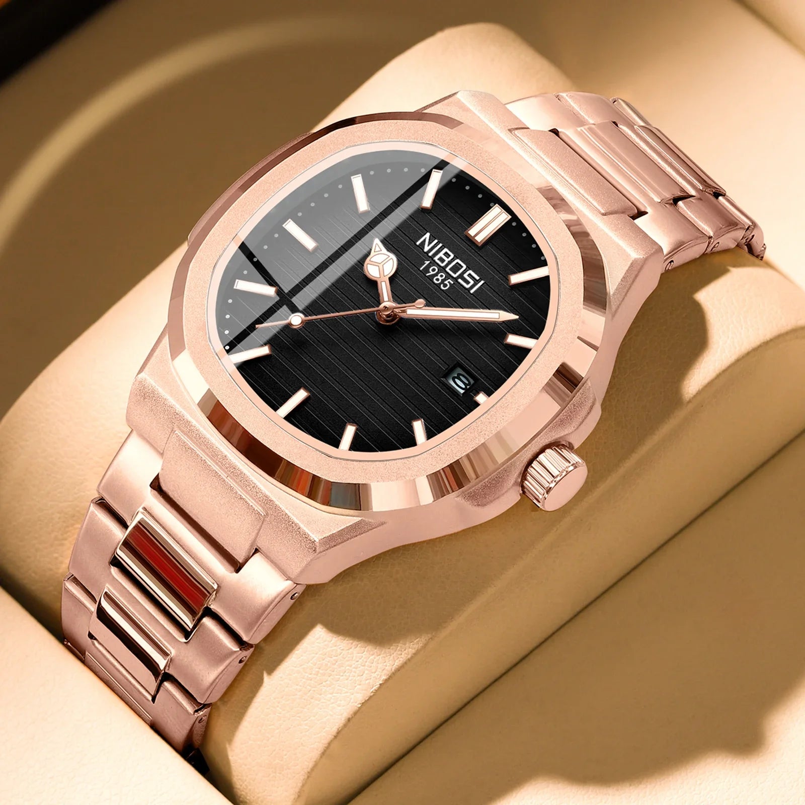 Nibosi relógios masculinos de luxo à prova dwaterproof água luminosa data relógios esportes quadrado relógio masculino casual relógio de pulso quartzo masculino