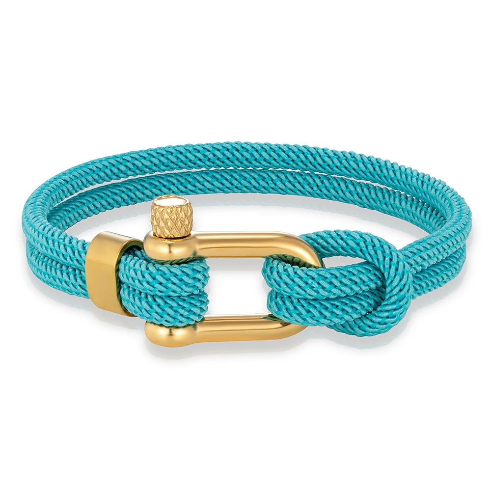 MKENDN Gold Color Stainless Steel Shackle Bracelet Simple Double Strand Nautical Rope Bracelets for Men Women Handmade Jewelry
