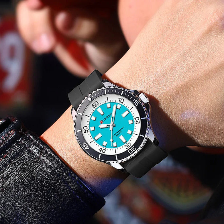 Curren 8448 moda masculina relógio de quartzo ao ar livre grande mostrador luminoso à prova dwaterproof água pulseira silicone esporte relógio pulso reloj hombre