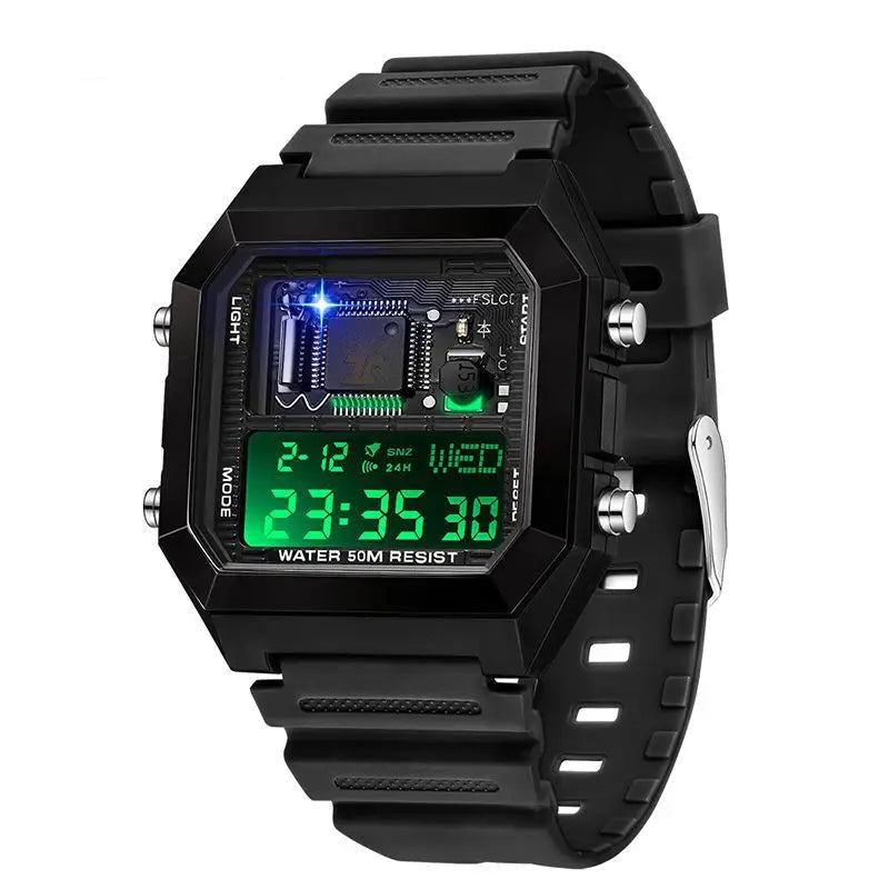 SANDA 6216 Moda Relógios Eletrônicos para Homens Despertador Estudantes Mostrador Quadrado Multifuncional Calendário À Prova D 'Água Relógio Esportivo