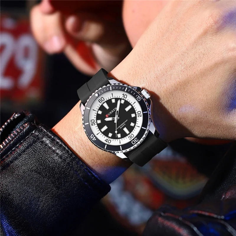 Curren 8448 moda masculina relógio de quartzo ao ar livre grande mostrador luminoso à prova dwaterproof água pulseira silicone esporte relógio pulso reloj hombre