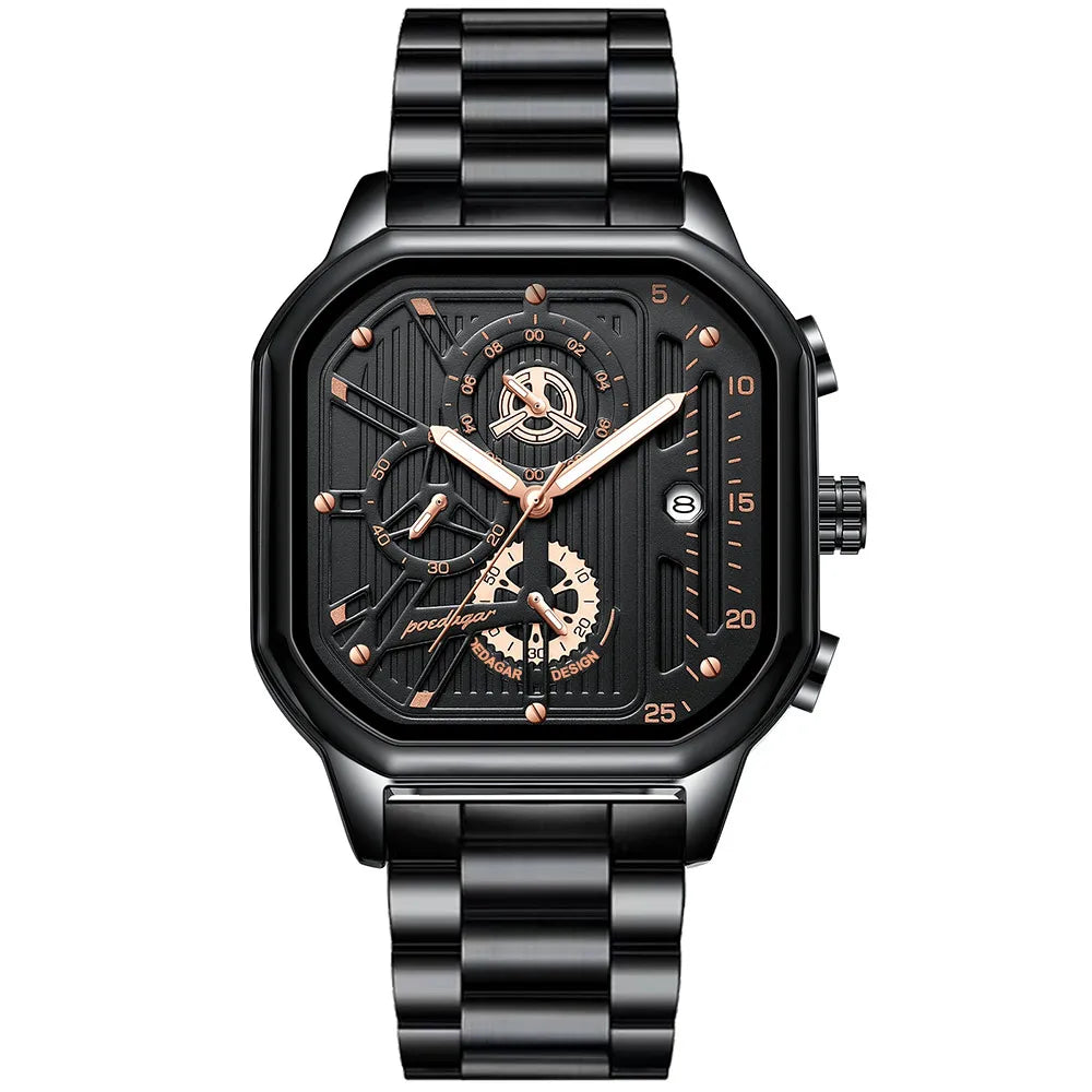 Poedagar homem relógio de pulso moda luminosa à prova dwaterproof água cronógrafo data relógio masculino quadrado aço inoxidável quartzo relógios masculinos reloj