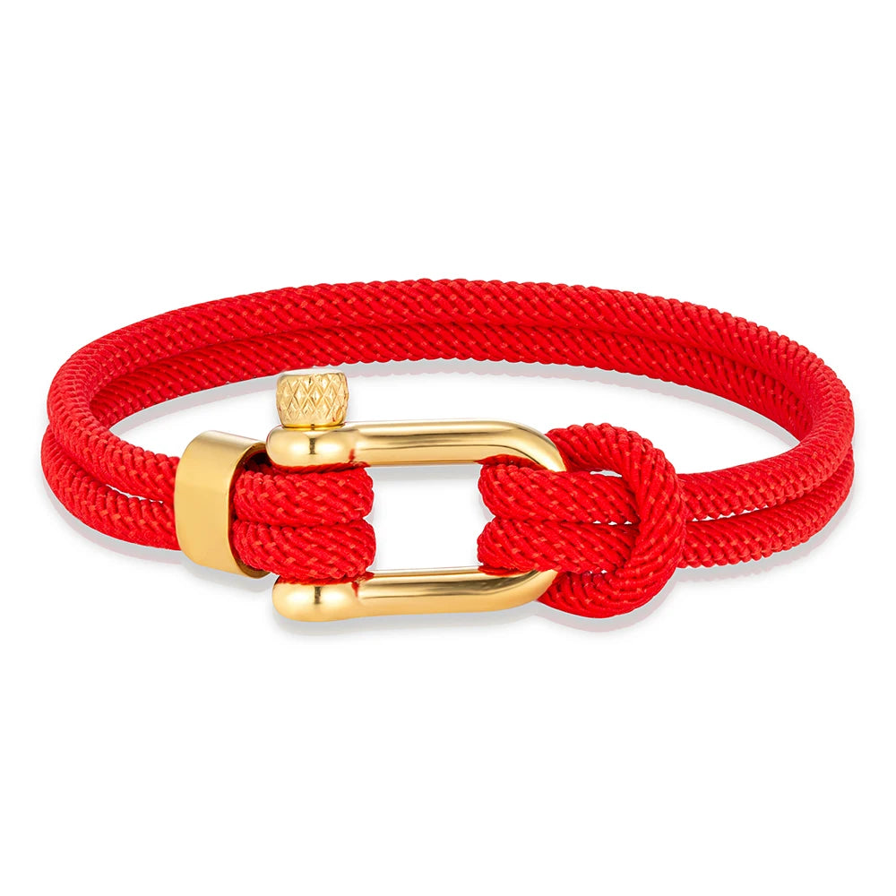 MKENDN Gold Color Stainless Steel Shackle Bracelet Simple Double Strand Nautical Rope Bracelets for Men Women Handmade Jewelry