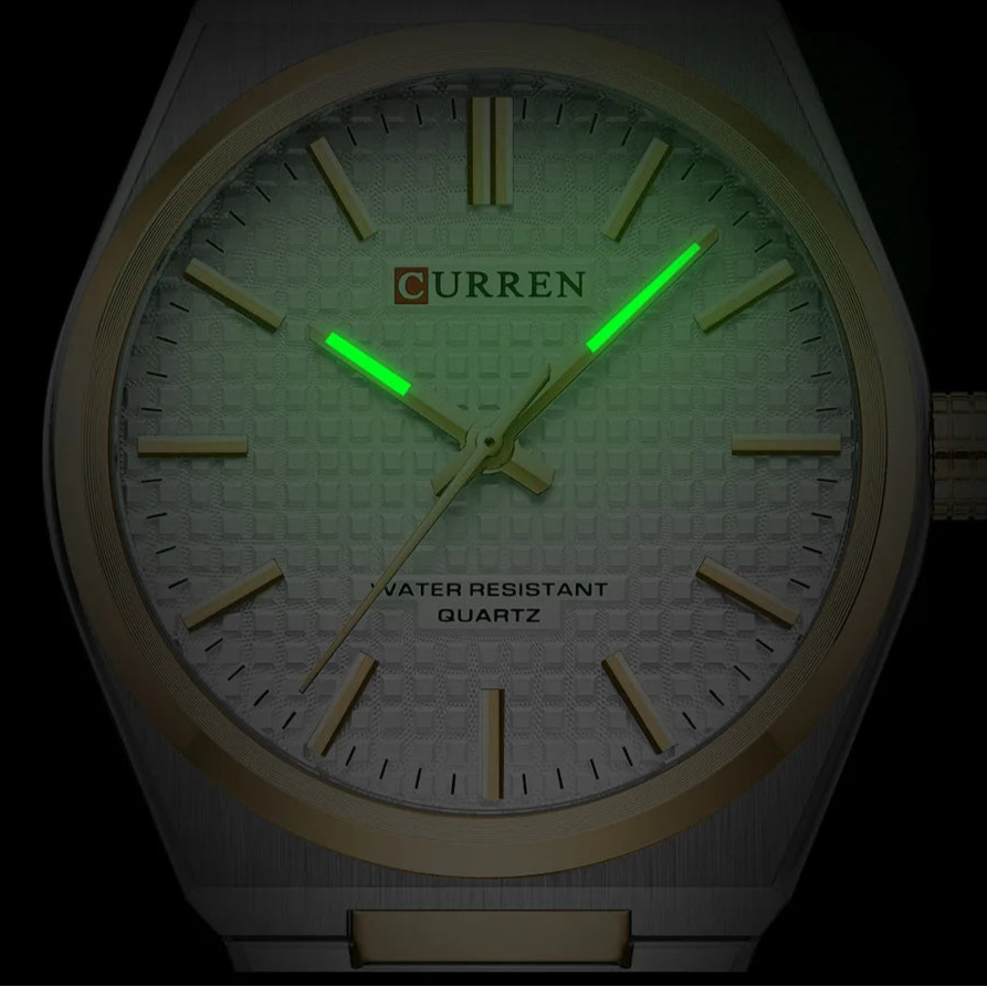 Curren 8439 clássico masculino relógio de quartzo elegante design simples à prova dwaterproof água pulseira aço inoxidável casal lazer negócios relógio pulso