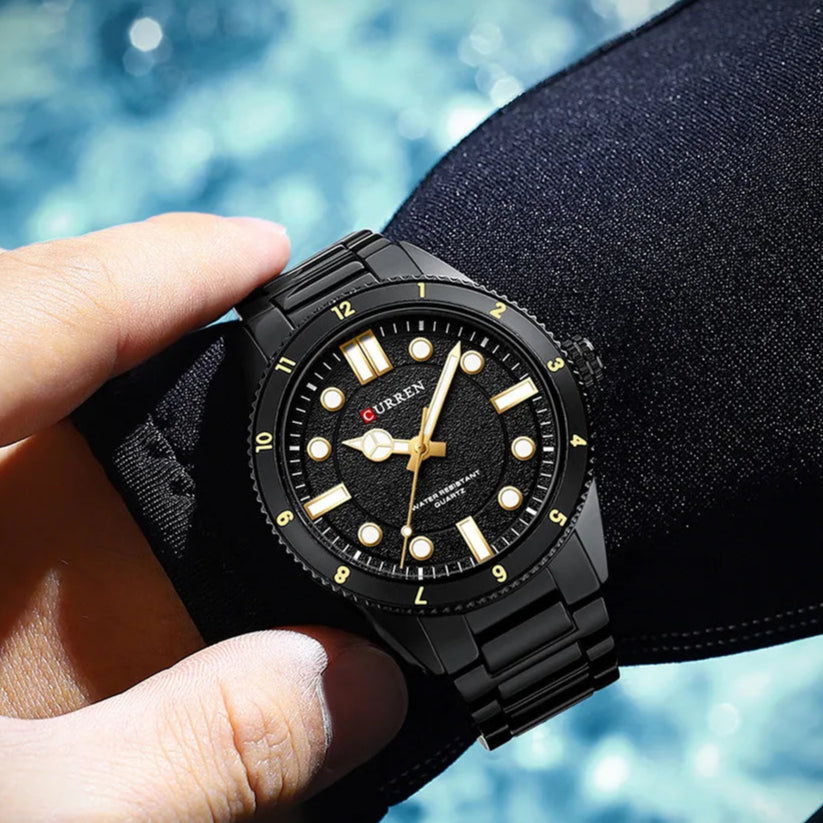 Curren 8450 relógio de quartzo masculino negócios azul verde relógio analógico display pulseira de aço inoxidável relógios de pulso para masculino