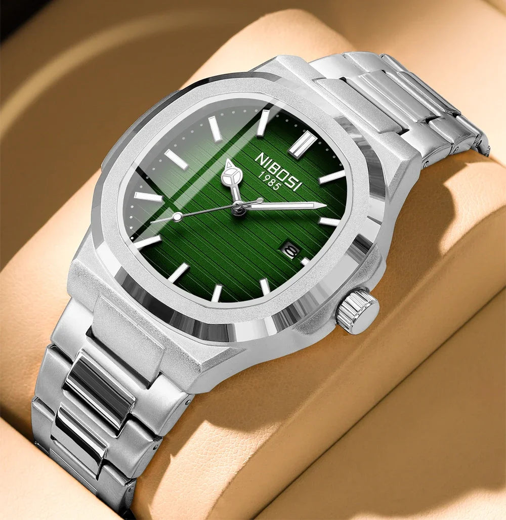 Nibosi relógios masculinos de luxo à prova dwaterproof água luminosa data relógios esportes quadrado relógio masculino casual relógio de pulso quartzo masculino