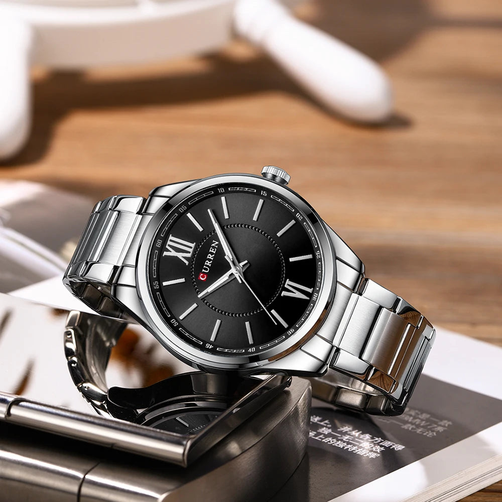 Curren 8423 relógios de quartzo masculino simples pulseira de aço inoxidável à prova dwaterproof água luminosa elegante relógio de negócios esporte casual