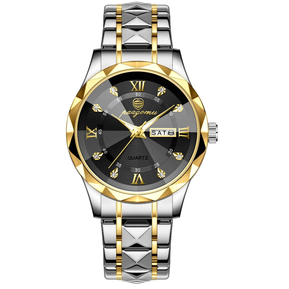 PENGAGAR Top Marca de Luxo Homem Relógio de Pulso À Prova D 'Água Luminosa Data Semana Homens Relógios de Aço Inoxidável Relógio de Quartzo Masculino reloj