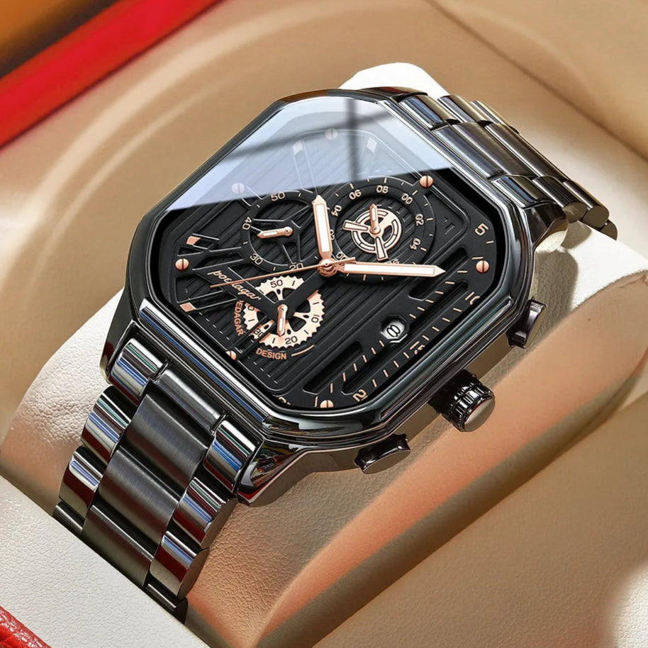 Poedagar homem relógio de pulso moda luminosa à prova dwaterproof água cronógrafo data relógio masculino quadrado aço inoxidável quartzo relógios masculinos reloj