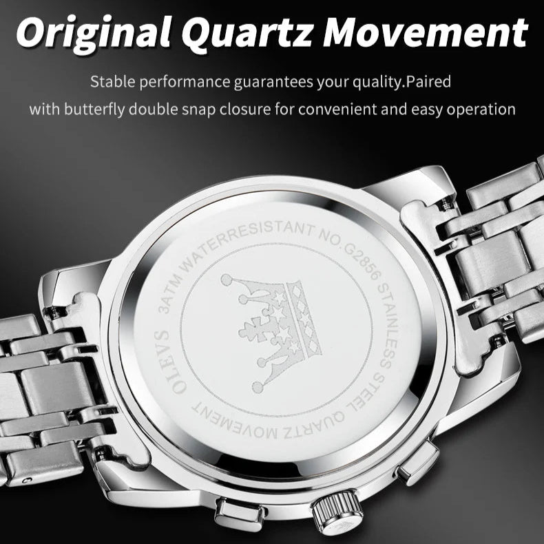 OLEVS 2856 Men's Watches Classic Multifunctional Fltwheel Chronograph Original Quartz Wristwatch Moon Phase 24 Hour Waterproof