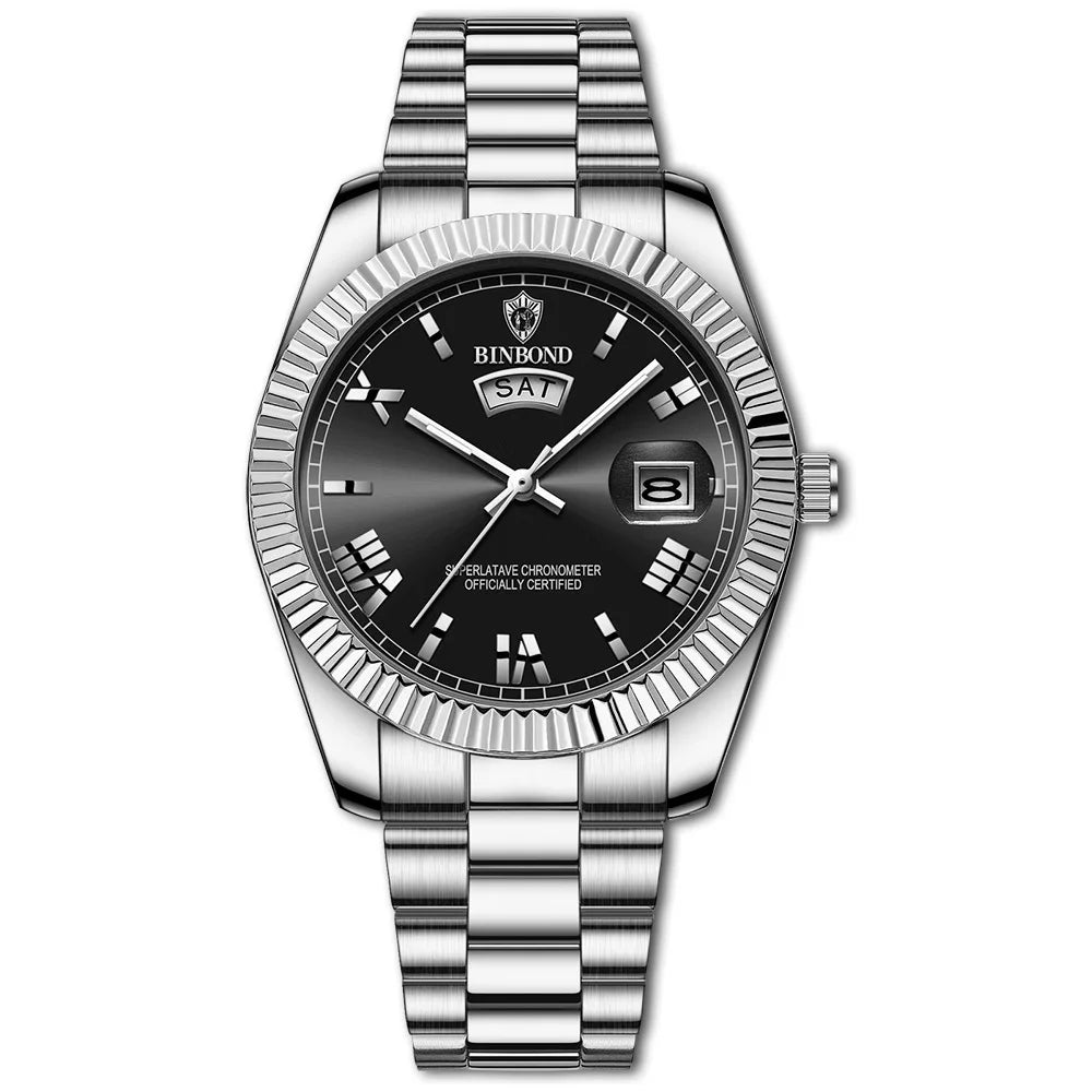 2025 novo relógio de luxo para homem à prova dwaterproof água luminosa data semana aço inoxidável relógio masculino casual quartzo relógios masculino + caixa
