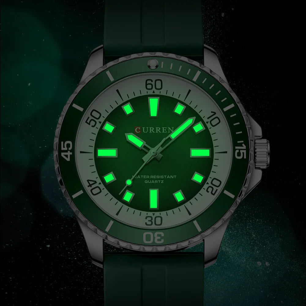 Curren 8448 moda masculina relógio de quartzo ao ar livre grande mostrador luminoso à prova dwaterproof água pulseira silicone esporte relógio pulso reloj hombre