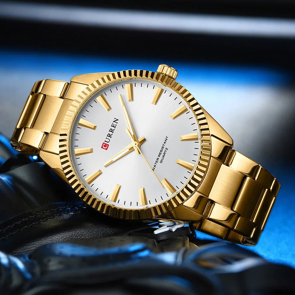CURREN-Relógio Quartz Masculino, Elegante, Negócios, Luminosa, Aço Inoxidável, Strap, Masculino, Impermeável, Casual, Relógio de pulso, Clássico, 8425